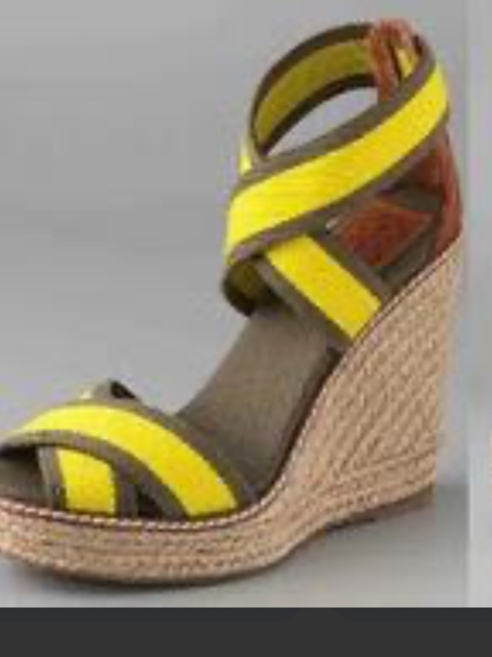 Tory Burch Yellow and Brown Espadrille Wedge Sandals